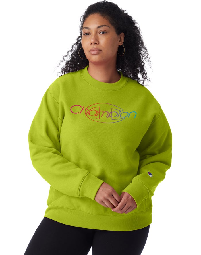 Champion Plus Reverse Weave Crew Rainbow Logo Sweatshirt Dames - Groen - Belgie 1297GQKYI